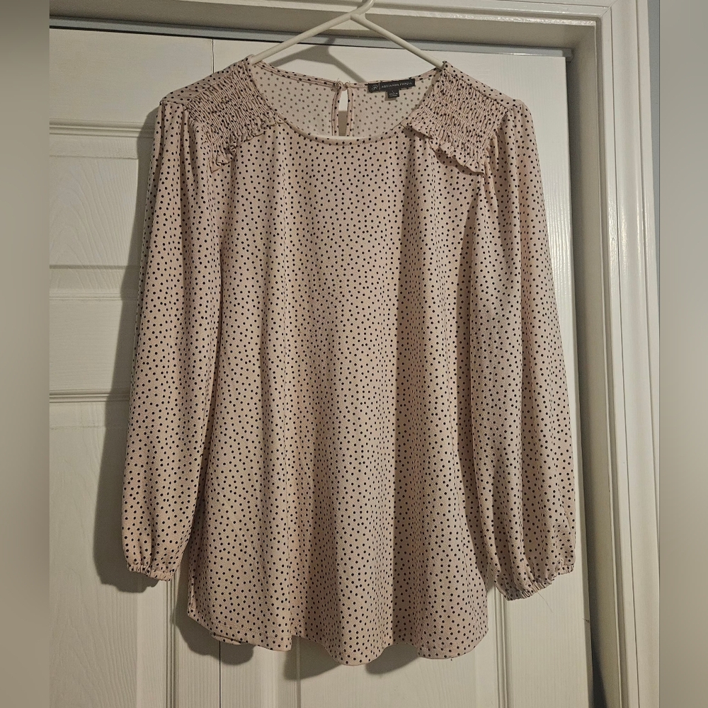 Adrianna Papell Light Pink and Black Polka Dot Blouse